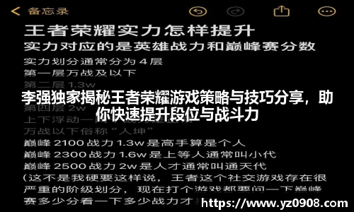 李强独家揭秘王者荣耀游戏策略与技巧分享，助你快速提升段位与战斗力